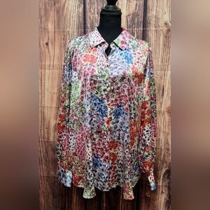 Tamara H. Silky Floral Buisness Casual Blouse Womens Size XL.